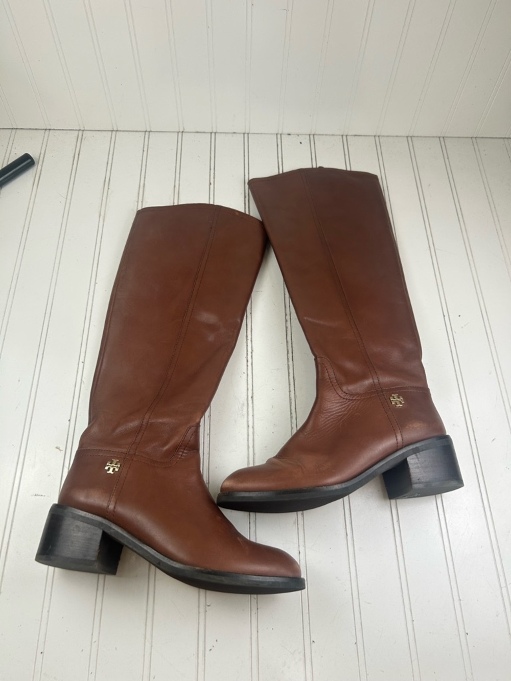 Tory Burch Fulton Sepia Brown Leather Knee High Boots Women’s Size 7.5M $550 - Picture 2 of 9